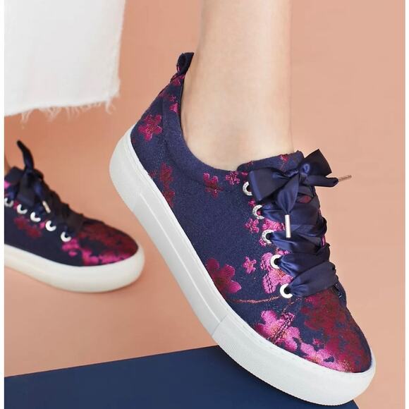 J/SLIDES Shoes - J/Slides JSlides Floral Brocade Sneakers Navy & Fuschia Pink Lace Up Size 10